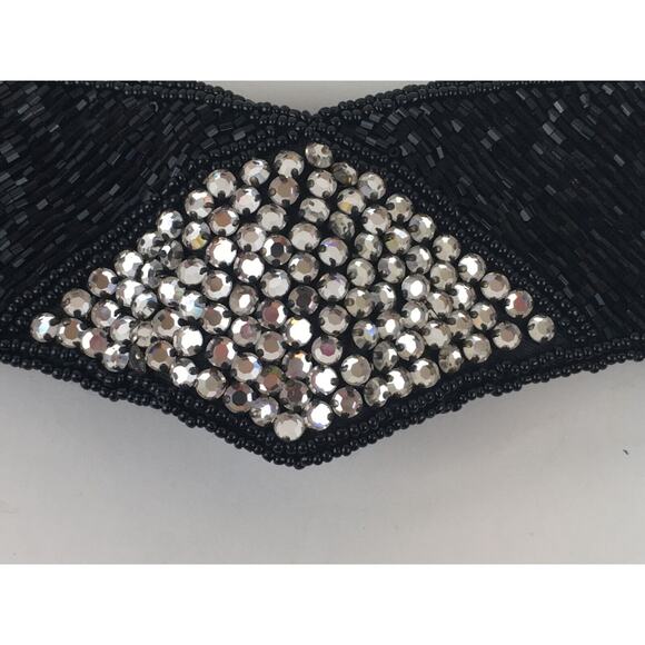 Black Bugle beaded and sequin vintage retro sash belt La Regale Small - Picture 15 of 16